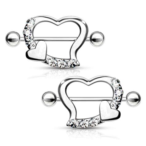 Pair Of Crystal Heart Nipple Shield Barbell Cherry Diva