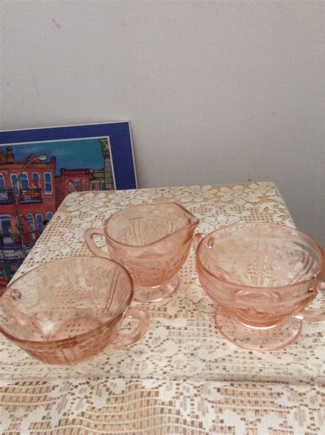 Pink Depression Glass Creamer Open Sugar Bowl And Matching Etsy