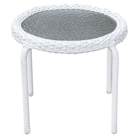 Outdoor Wicker Tempered Glass Top End Table White At Home