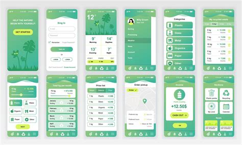 Set Of Ui Ux Gui Screens Ecology App Flat Design Template For Mobile Apps Responsive Website