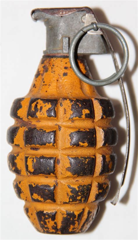 E099 Inert Early Wwii Yellow Mkii Hand Grenade W Fuse And Spoon B And B