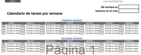 Plantilla Excel Calendario De Tareas Ismael Batista