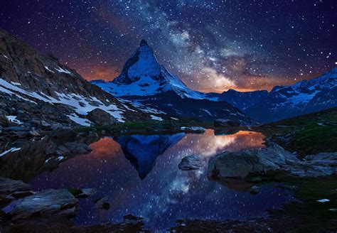 Matterhorn In The Milky Way Switzerland Wallpaper Scandinavian Art