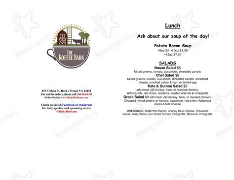 Menu at The Koffee Barn, Rocky Mount