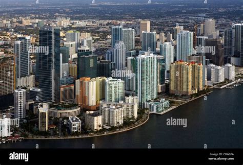 Aerial View Above Downtown Miami Florida Stock Photo Alamy