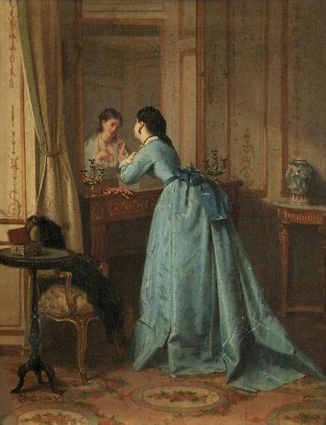 Elegant Woman Gazing In A Mirror Portraiture Painting