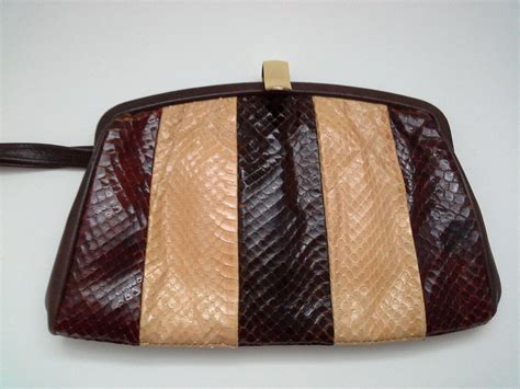 Vintage Leather Snakeskin Clutch Patchwork Purse Jane Shilton Bag