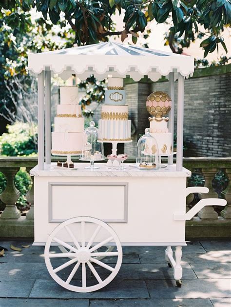 Wedding Reception Paris Theme Dessert Pastry Cart With Three Cakes And