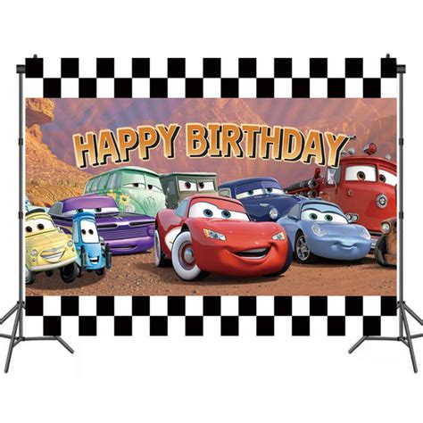 Cartoon Car Mobilization Birthday Party Themed Backdrops Car Racing
