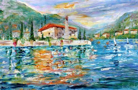 Lake Como Italy Painting In Oil Original Palette Knife Impressionism On