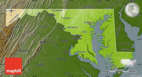 Physical Map Of Maryland Darken