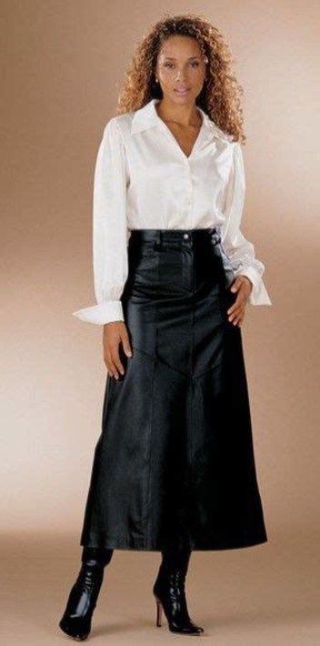 best white shirt and leather skirt for business women 30 long leather skirt satin blouse