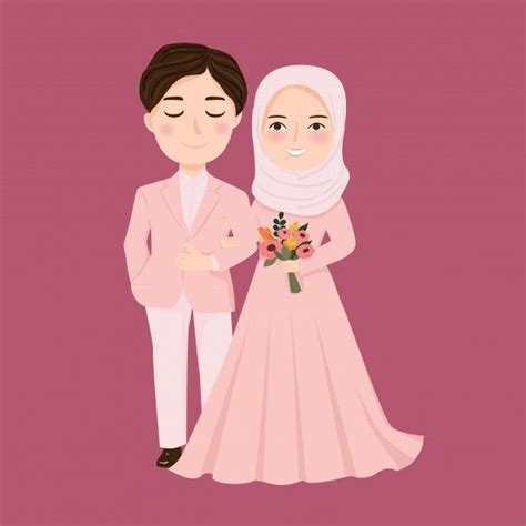 premium vector cute muslim couple cute muslim couples muslim couples wedding couple cartoon