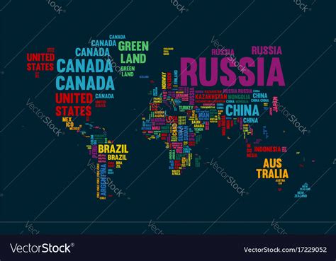 Text World Map Country Name Typography Design Vector Image