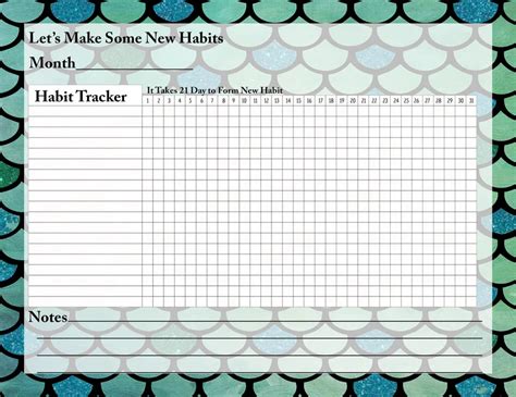 Daily Habit Tracker Printable Mermaid Scales Design Bullet Etsy Goals