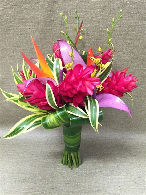 Ginger Orchid Anthurium Parrot Heleconia Hawaii Tropical Wedding Bouquet Tropical Flowers