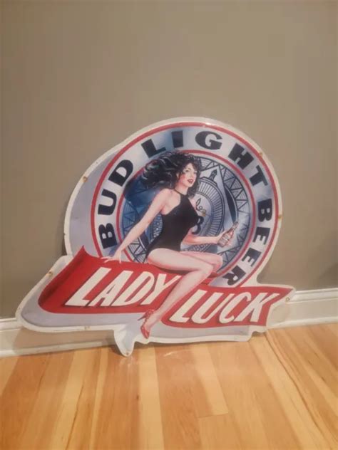 Vintage Bud Light Lady Luck Beer Tin Metal Sign Anheuser Busch