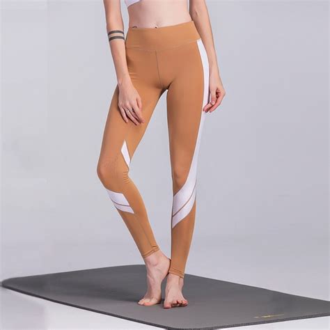 buy women solid yoga pant fitness patchwork sport legging slim elastic capris