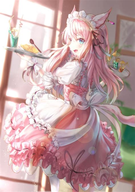 Wallpaper Nekomimi Anime Girl Cute Pink Hair Mad Dress