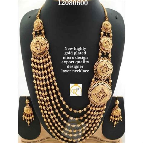 Golden Bead Design Gold Plated Layer Necklace Set Size Adjustable At