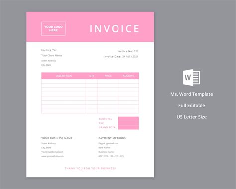 Pink Invoice Template Photography Invoice Editable Etsy