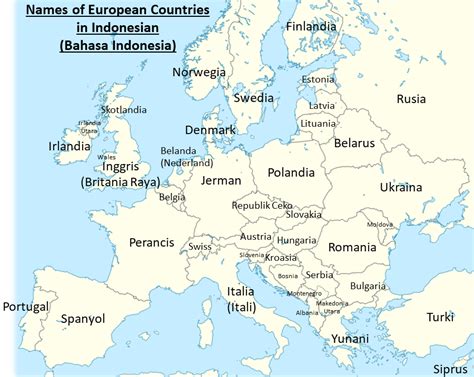Europe's total geographical area is about ten million square kilometres. Names of European Countries in Indonesian : MapPorn