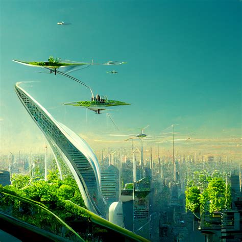 Futuristic Green City Design Biophilic Space Floating City Midjourney