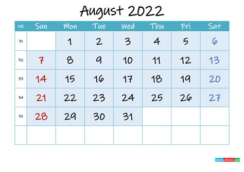 August 2022 Free Printable Calendar With Holidays Template Ink22m152