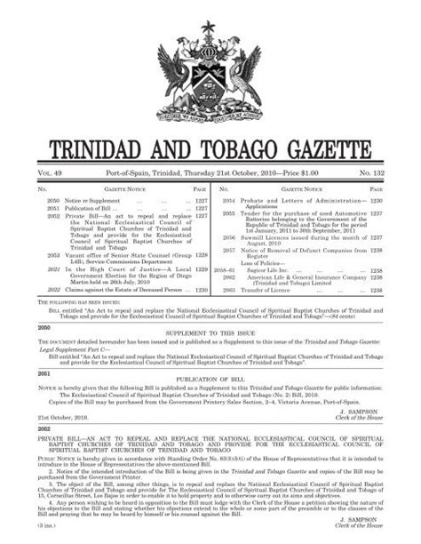 Gazette No 132 Of 2 Trinidad And Tobago Government News