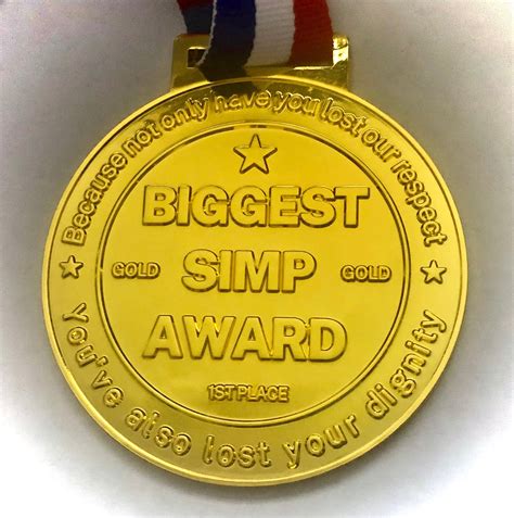 Biggest Simp Award Medal Real Metal Fake Gold Etsy