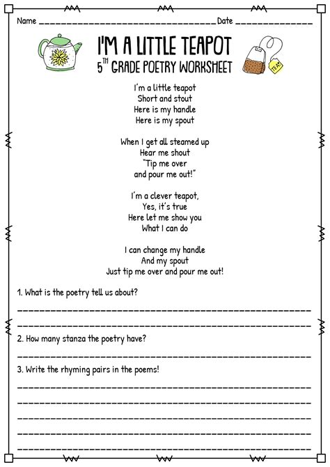 19 Poetry Terms 5th Grade Worksheets
