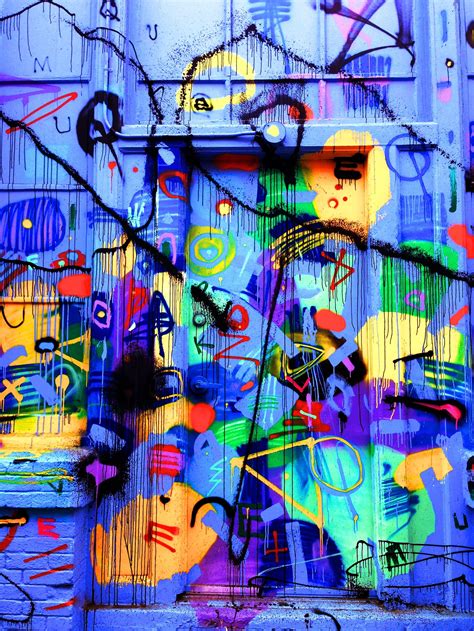 multicolored wall art #door #graffiti #bright #colorful #2K #wallpaper ...