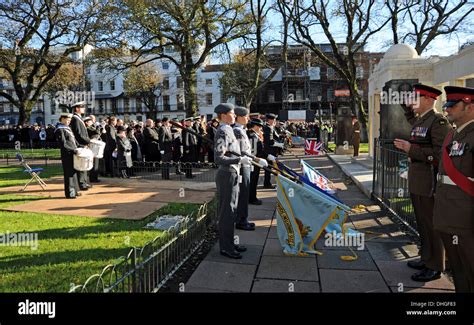The Act of Remembrance Service at Brighton War memorial UK Stock Photo