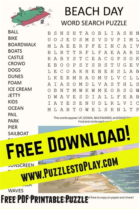 Beach Day Word Search Puzzle In 2021 Free Printable Puzzles Ocean