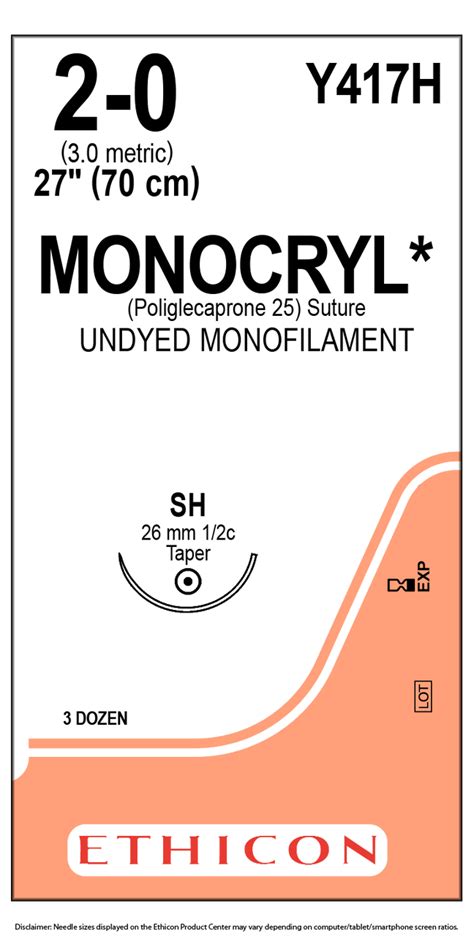 Ethicon Y417h Monocryl Poliglecaprone 25 Suture