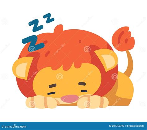 Cute Lion Character With Mane Sleeping And Snoring Vector Illustration