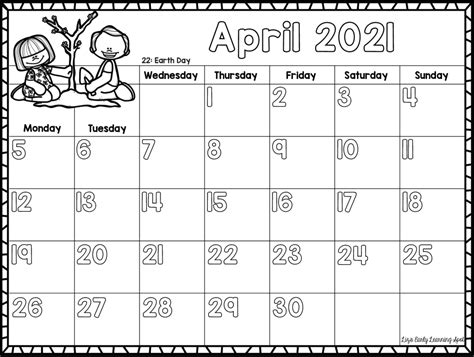 April 2021 Calendar For Kids Free Printable April 2021 Calendar