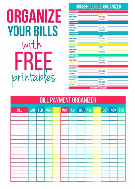 Free Printable Bill Organizer Template Printable Templates