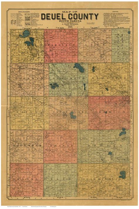 Deuel County South Dakota 1898 Old Wall Map With Landowner Names