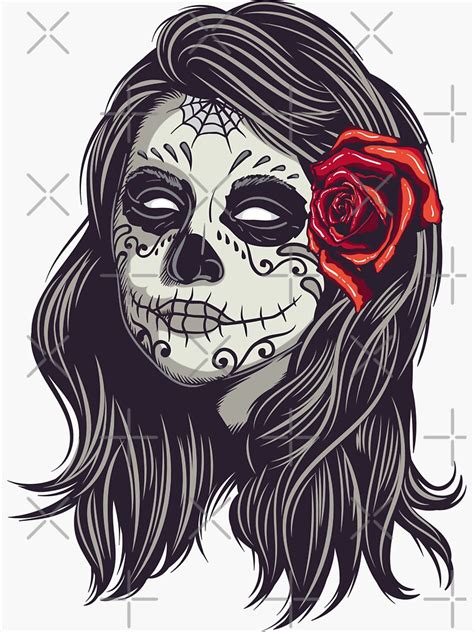 Sugar Skull Red Roses Stickers By Adamita Redbubble