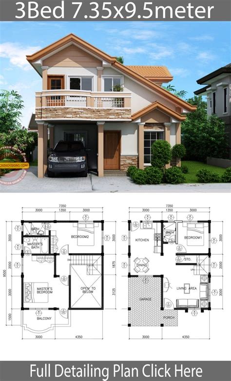 Home Design Plan 735x95m With 3 Bedrooms Planos De Casas Medidas