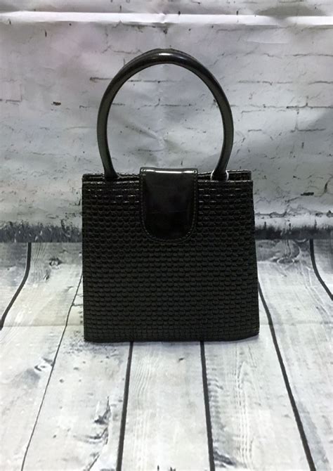 Vintage 1960s Dents Black Leather Basket Weave Bag Be Unique With