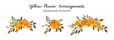 Yellow Watercolor Flower Arrangement Separated Vector Set Vector Art At Vecteezy