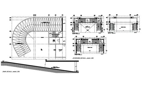 Staircase Section And Construction Details With Ramp Cad Structure