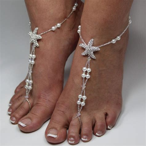 Starfish Pearl Foot Jewelry Crystal Silver Bridal Barefoot Sandal Beach