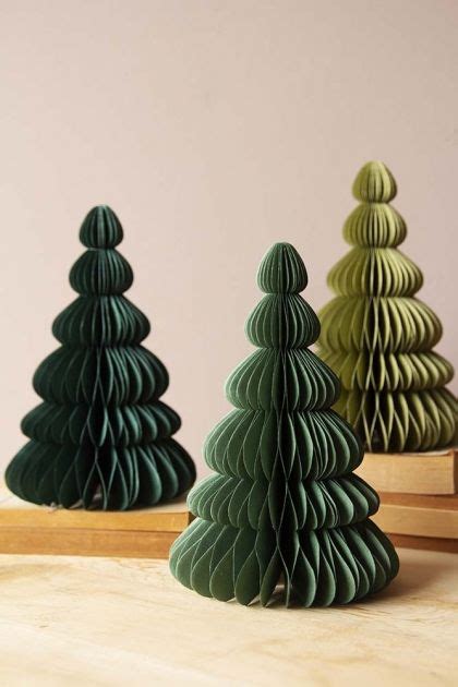 Set Of 3 Paper Honeycomb Christmas Trees Green Christmas