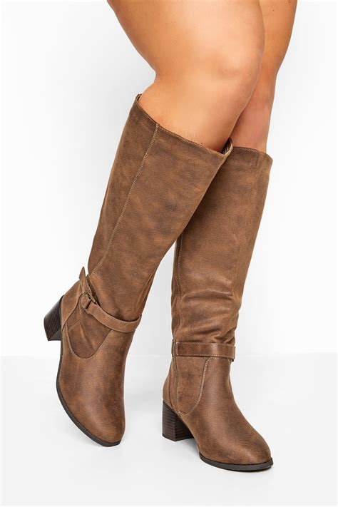 Tan Faux Suede Knee High Boots In Extra Wide Fit Yours Clothing