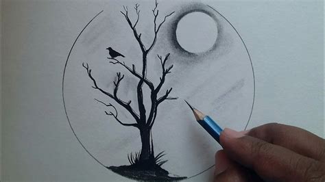 How To Draw Moonlight Scenery Drawing With Pencil Step By Step Pencil