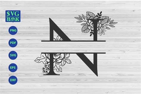 Split Monogram Letter N Svg Alphabet Floral Initial Logo N 470979