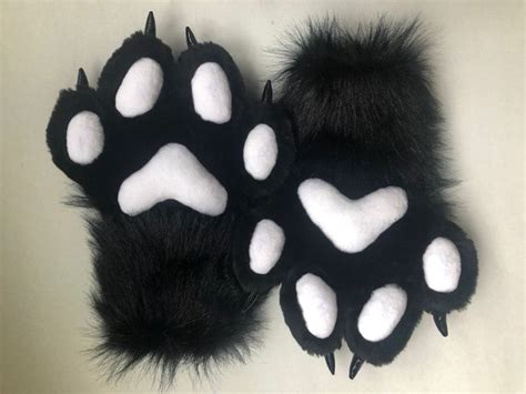 black white fur paws with claws fursuit hand paws cat paws etsy